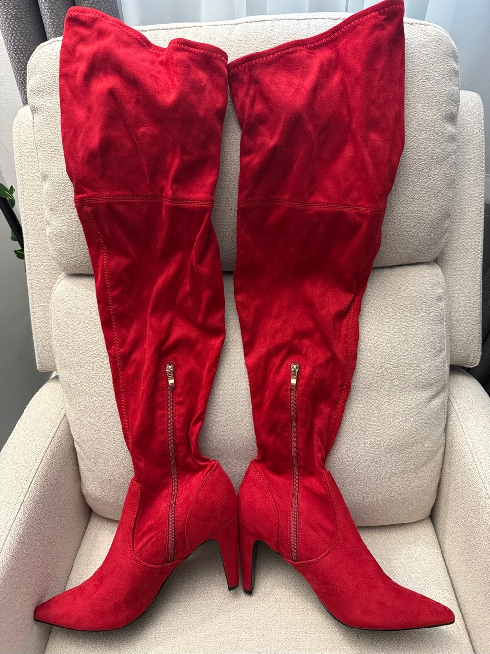 Dream Pairs Red Over-the-Knee Pointed Toe Stiletto Boots